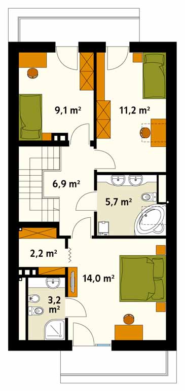 Etaj cu 3 dormitoare casa ingusta