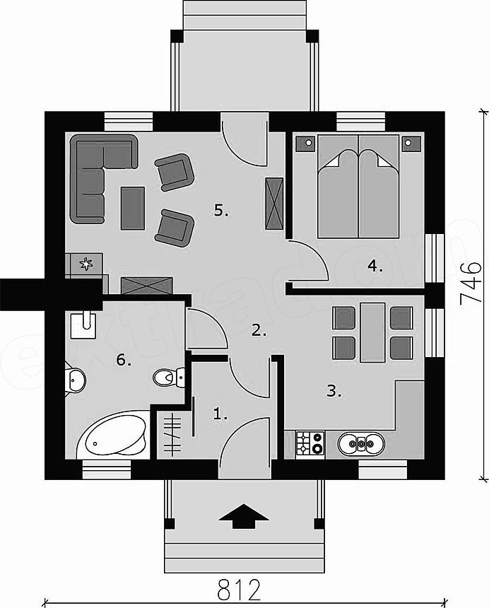 Plan casa mica de 46 mp