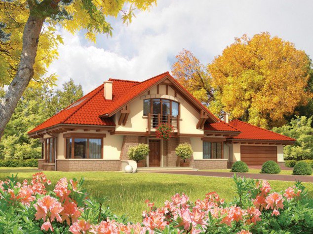 Proiect casa cu mansarda si garaj in stil clasic