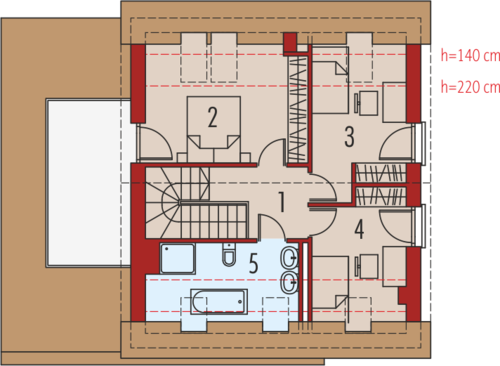 Plan etaj casa cu 3 dormitoare si garaj