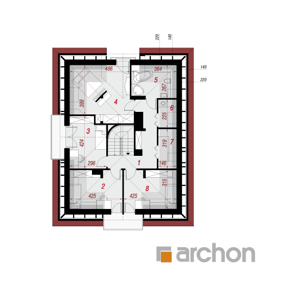 Plan etaj casa cu mansarda cu 5 camere