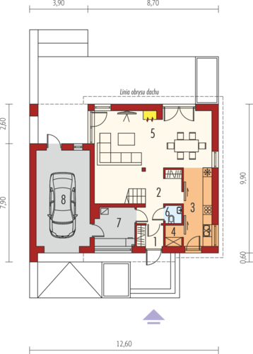 Plan parter casa cu 3 dormitoare si garaj