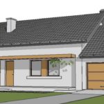 Schita spate casa parter cu doua dormitoare si garaj