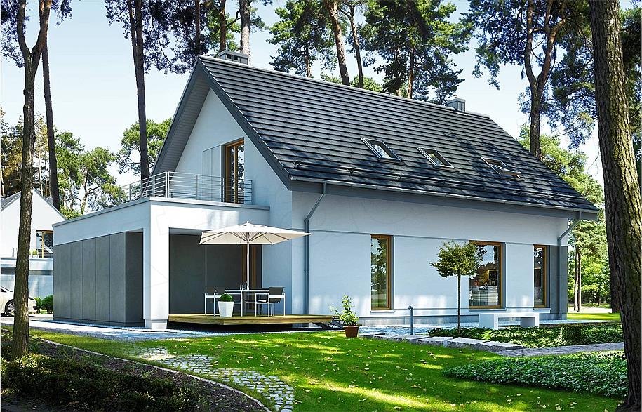 Model de casa cu terasa la etaj deasupra garajului