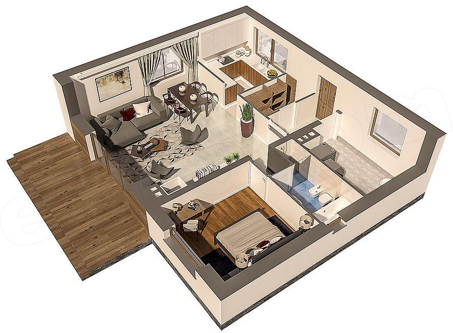 Plan camere casa parter cu un dormitor si living
