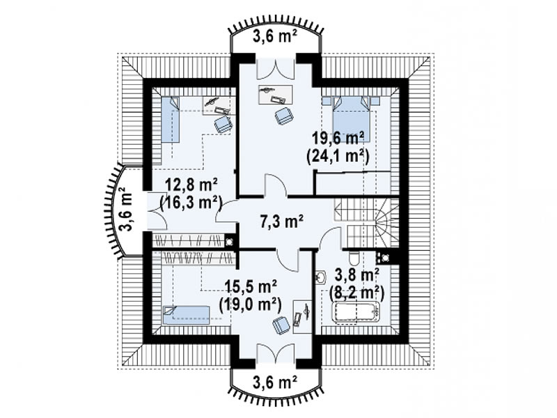 Plan etaj casa eleganta cu 4 dormitoare