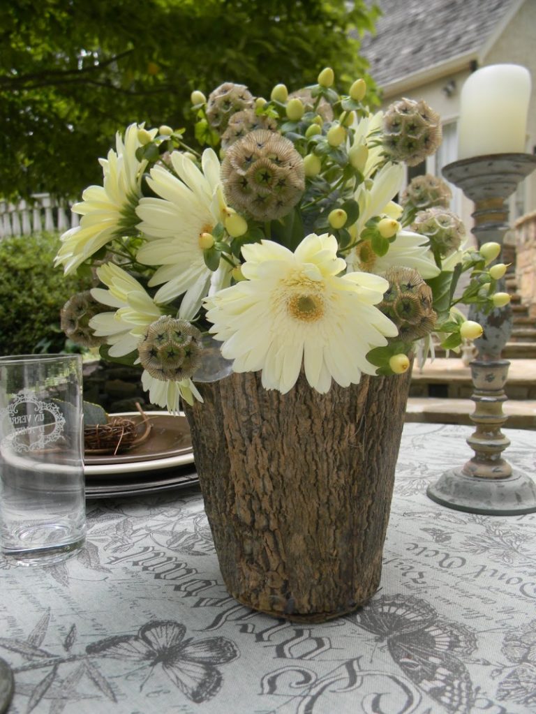 Vaza flori terasa din trunchi de copac