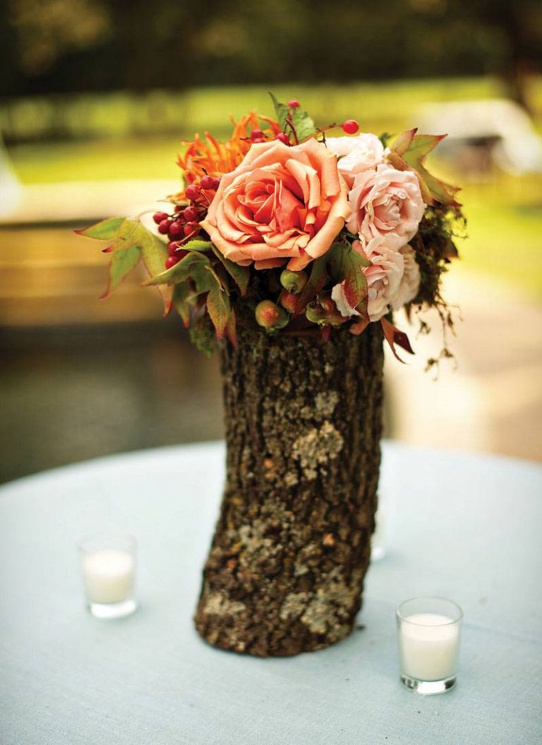 Vaze de flori decorativa din trunchi de copac