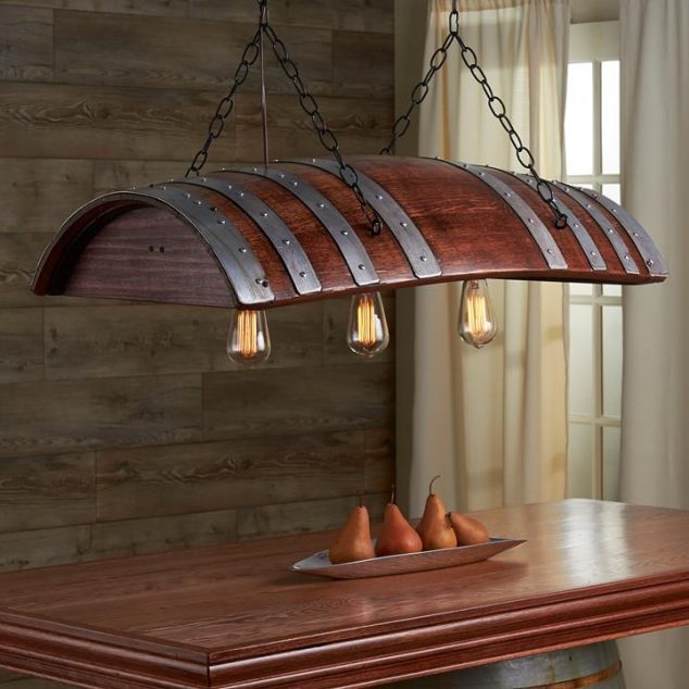 Sistem iluminare dining din butoi din lemn