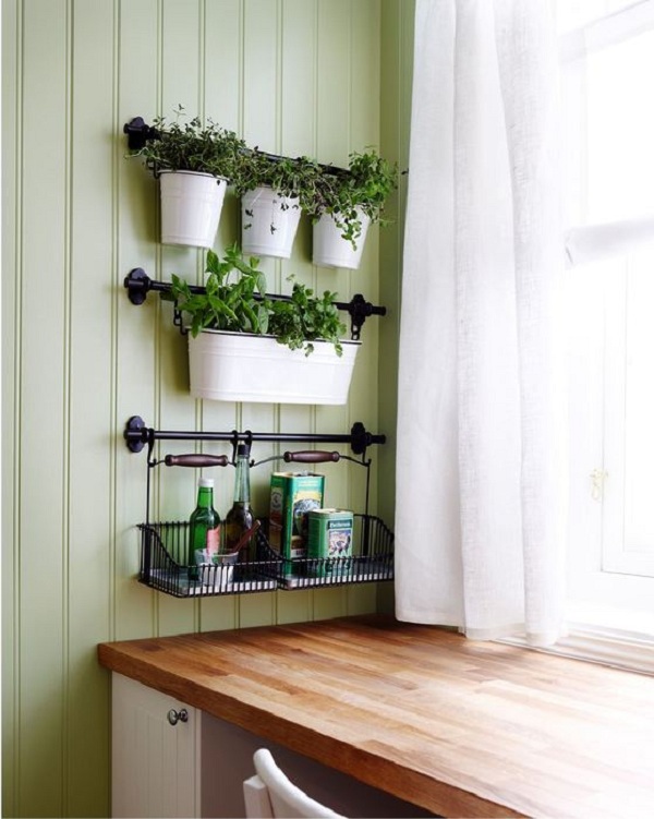 Vase albe cu plante aromatice bucatarie