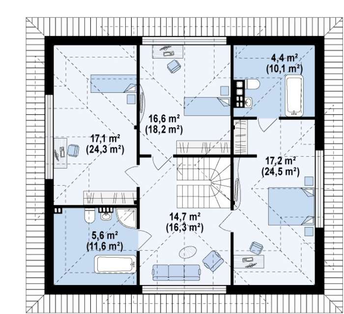 Plan mansarda casa cu 5 dormitoare