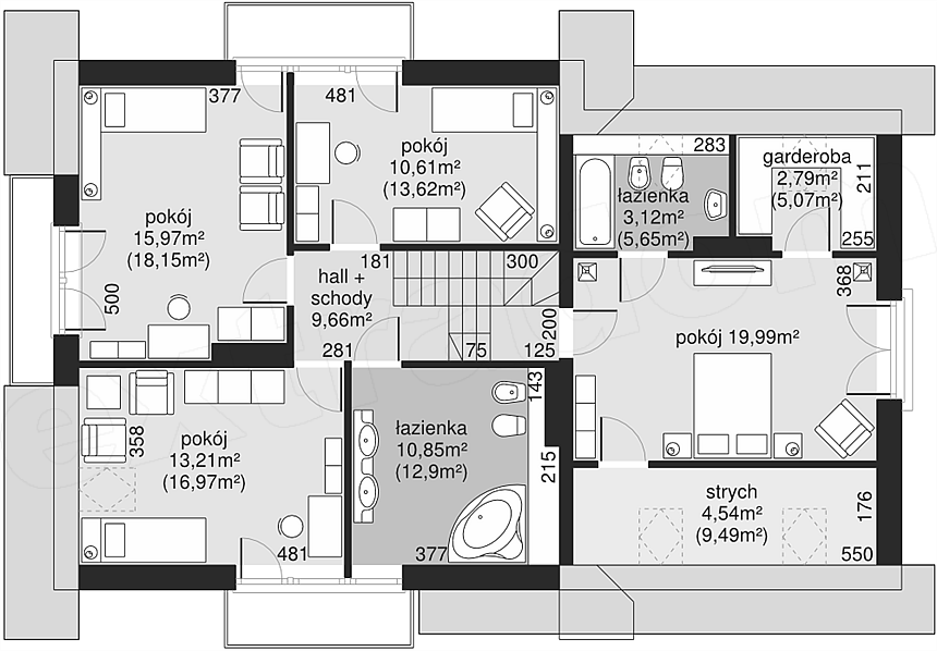 Plan mansarda casa cu 5 dormitoare