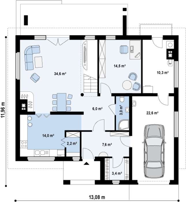 Plan parter casa cu etaj
