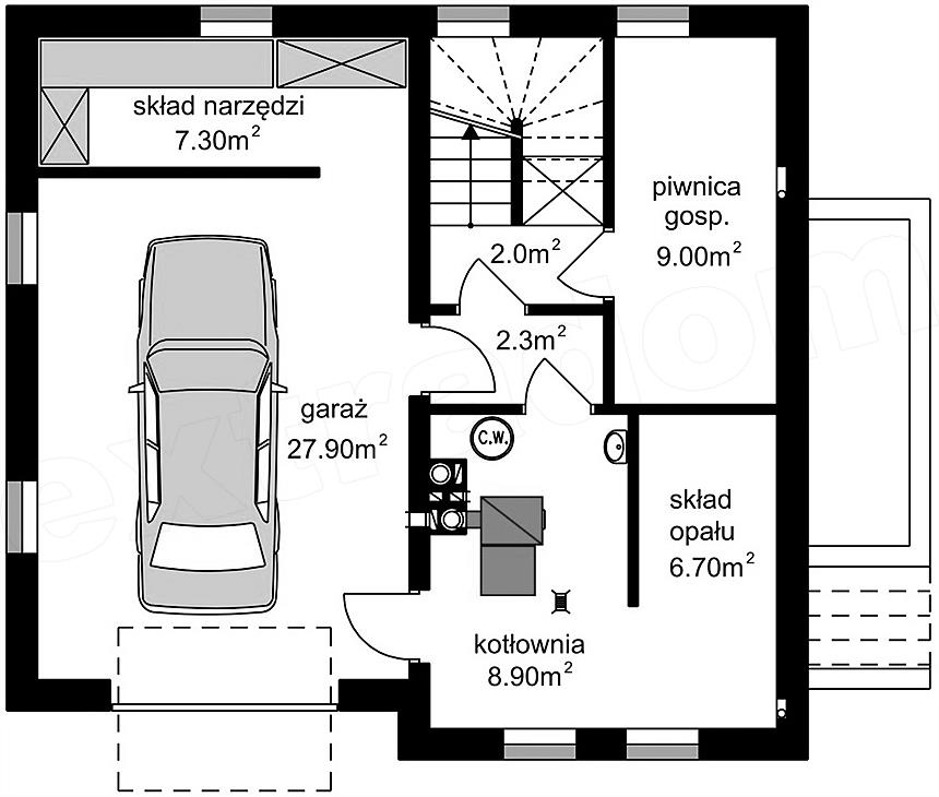 Plan subsol casa cu 3 niveluri