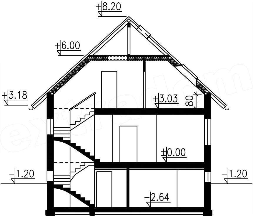Plan vertical casa cu 3 niveluri