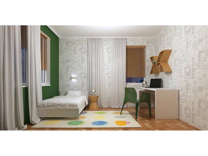 Dormitor cu decor verde-gri