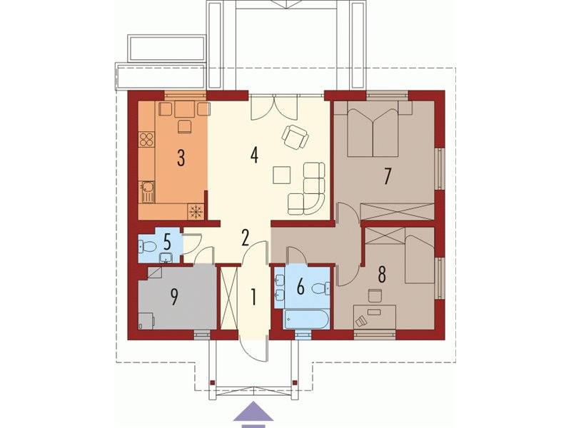 Plan parter casa cu 3 camere