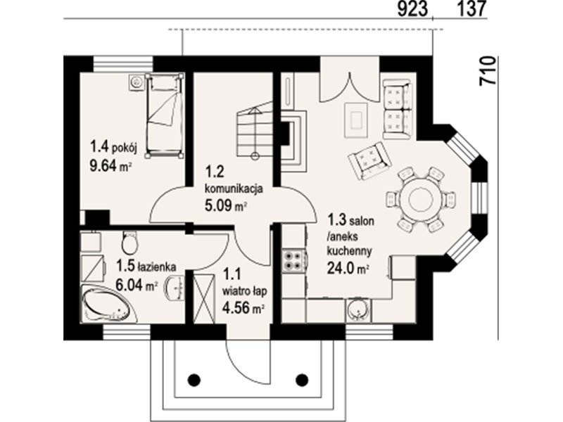 Plan parter casa cu 4 camere