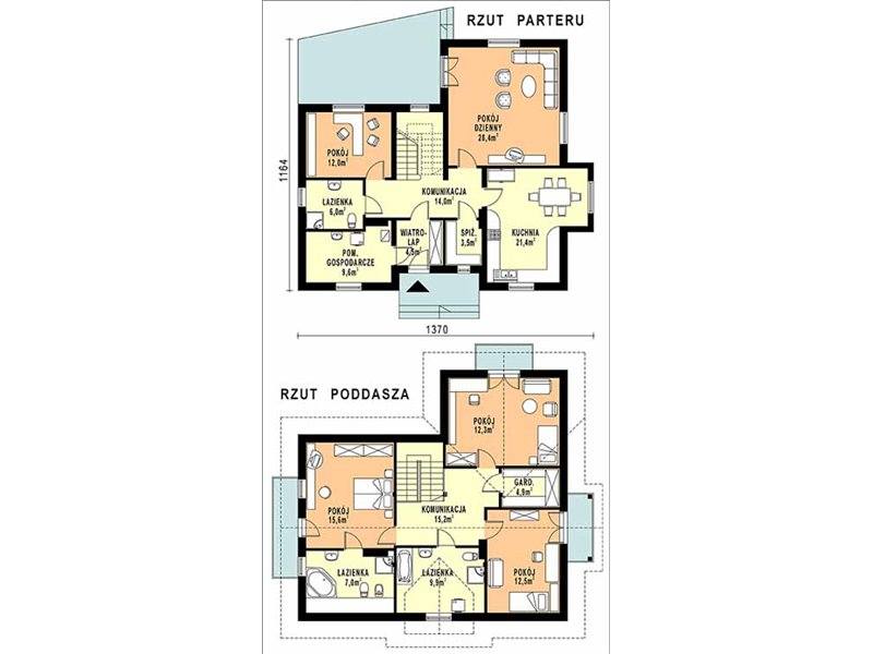 Plan parter si mansarda casa cu 5 camere